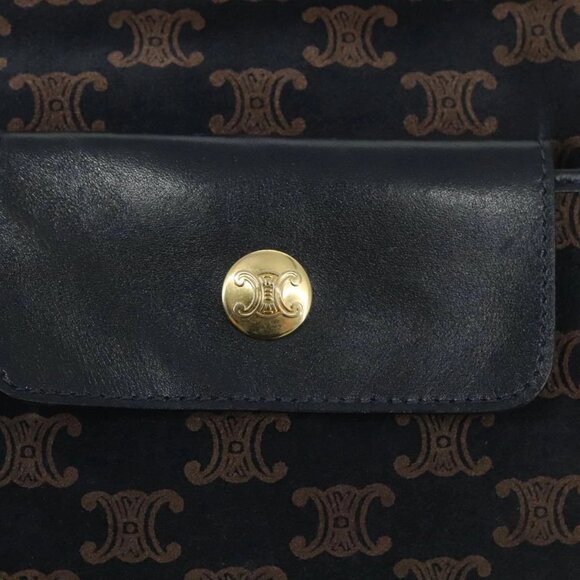 CELINE Macadam Canvas Shoulder Bag Suede Leather Navy Auth - Picture 10 of 16